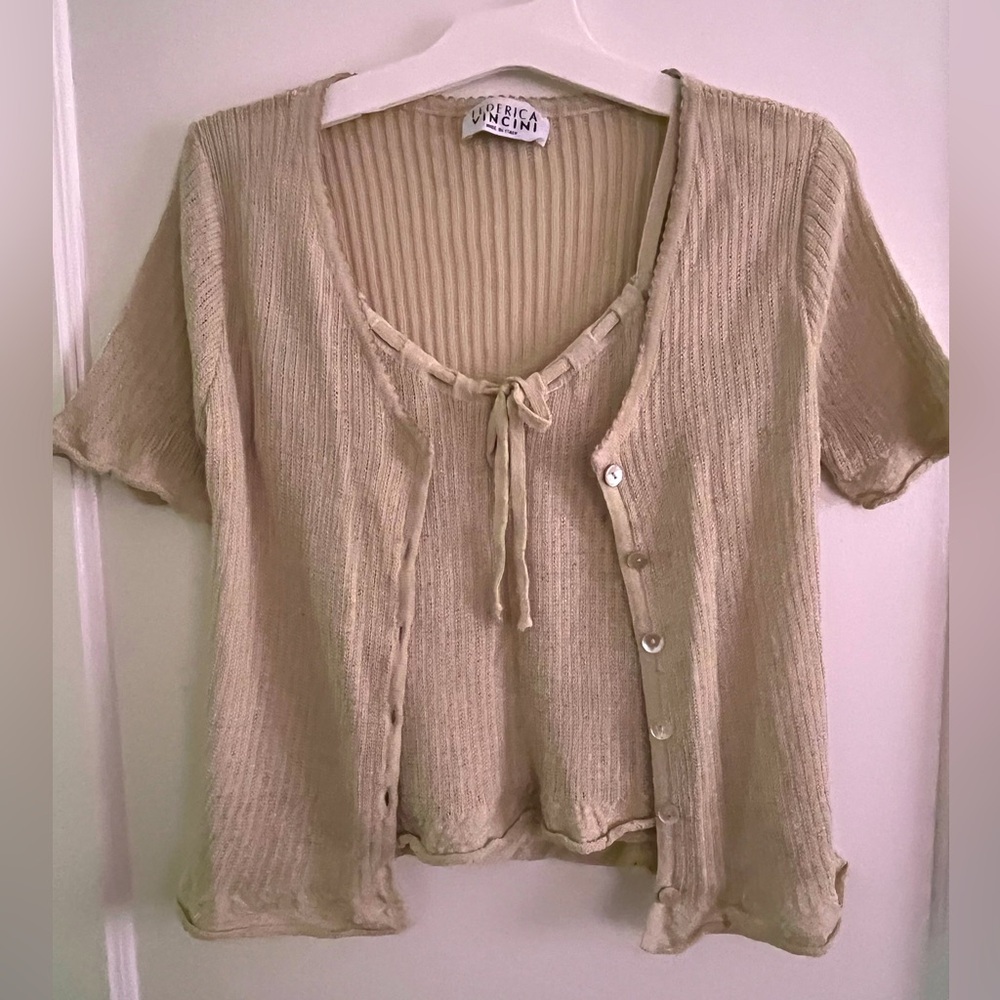 Women twin set short sleeve cream color made in Italy ( size s )